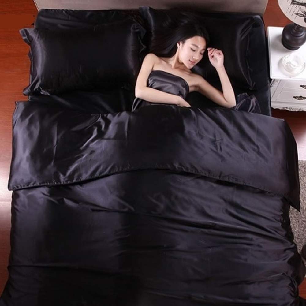 Satin Silk Bedding Set, Black / EU King 4 Piece Set