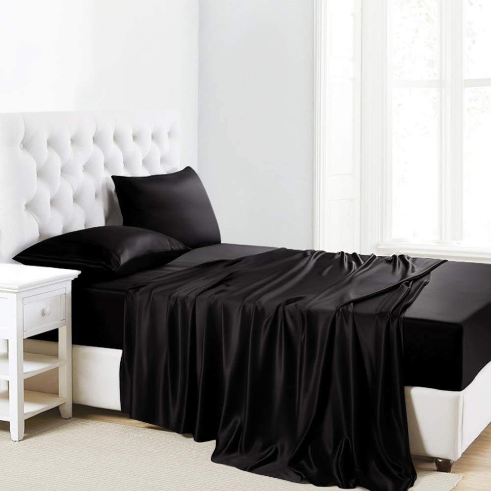 Silk Flat Sheet, Black / EU King (240cm x 240cm)